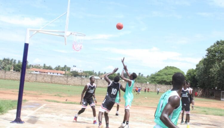 Kitui County basketball team battling their Siaya County counterparts
